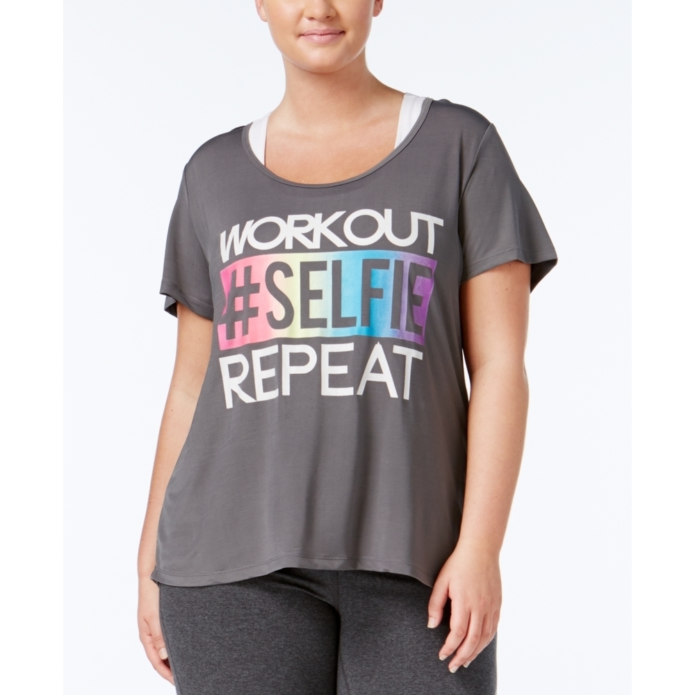 Material Girl Womens Activewear Plus Size Metallic Patchwork T-Shirt Size 2X